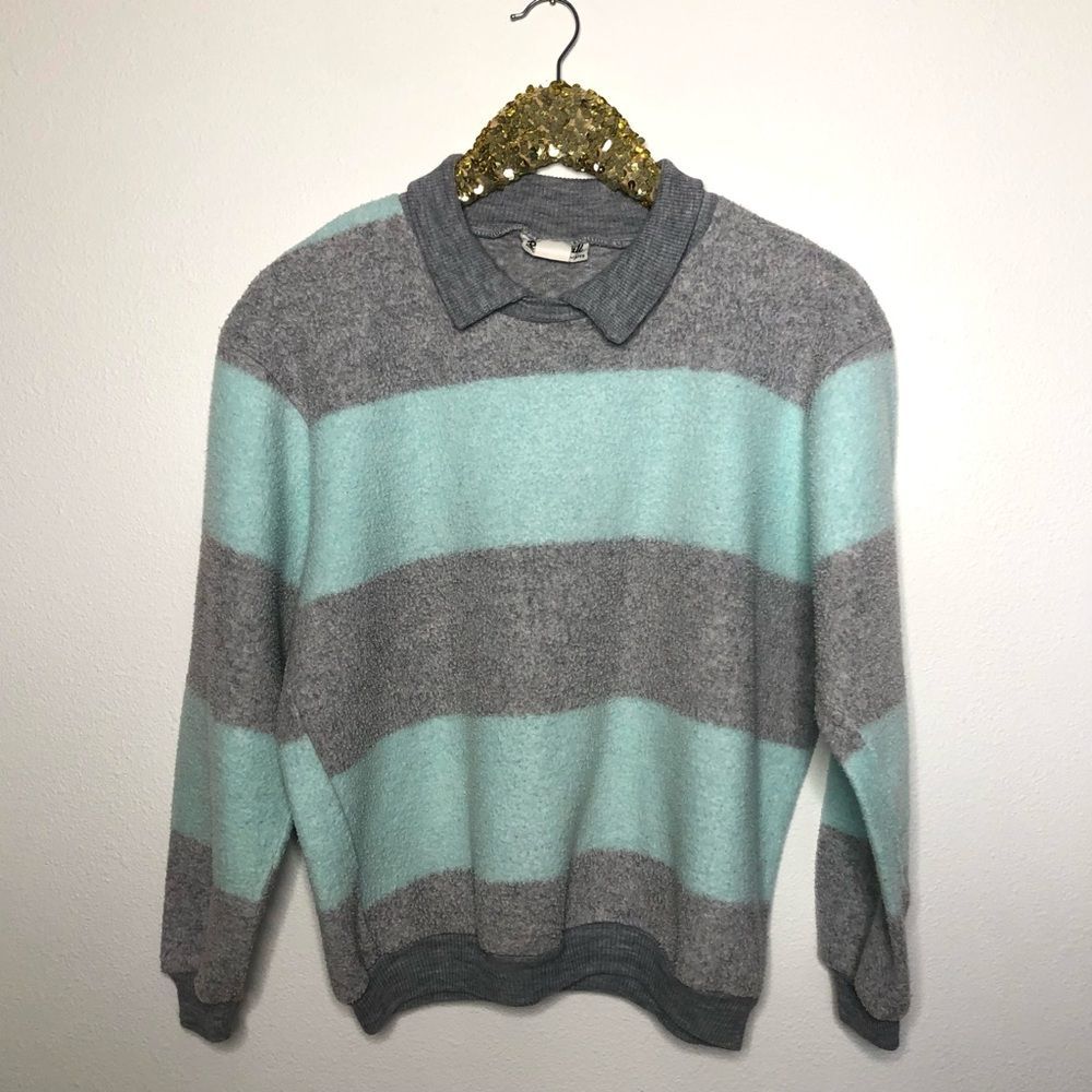 Vintage Randy Hall Fleece Rugby Stripe Pullover Sweatshirt L